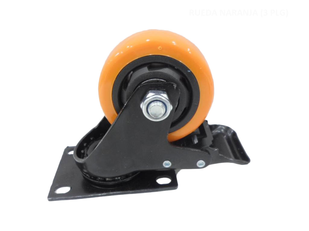 RUEDA GIRATORIA NARANJA CON FRENO 3PLG 5-360