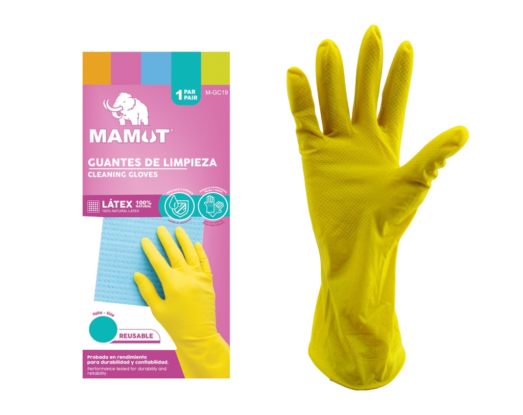 GUANTES LATEX AMARILLO P/LIMPIEZA MAMUT PAR 5-370