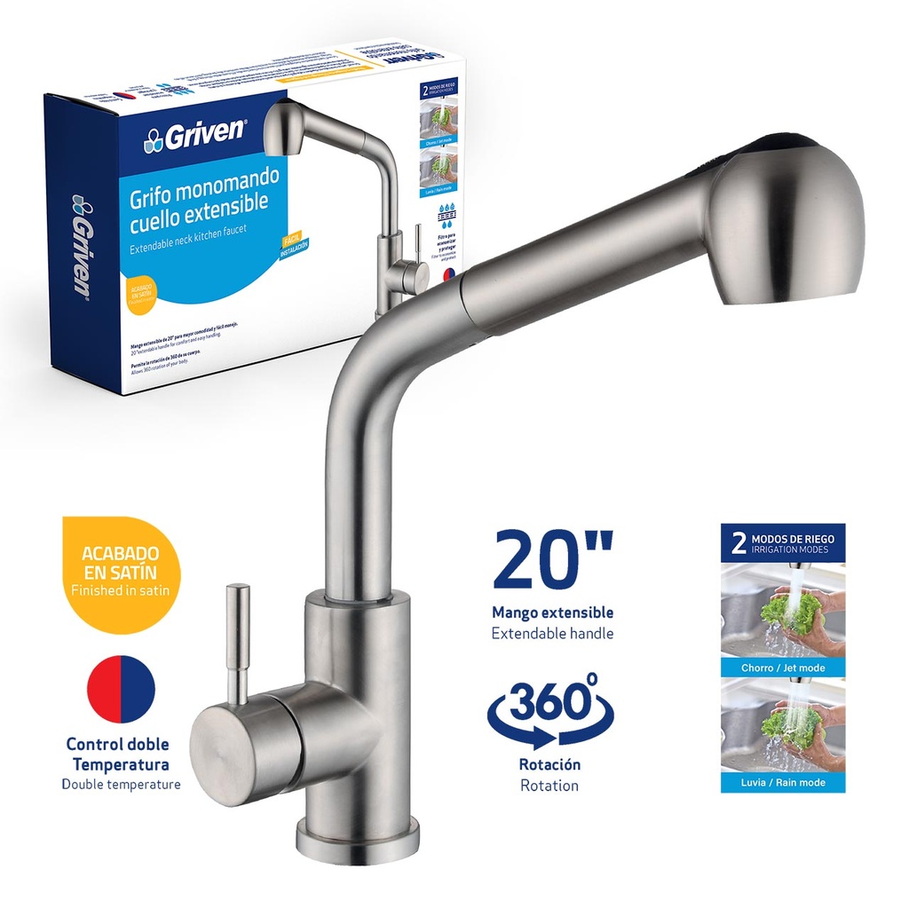 LLAVE FREGADERO MONOMANDO EXTENSIBLE GRIVEN 5-437