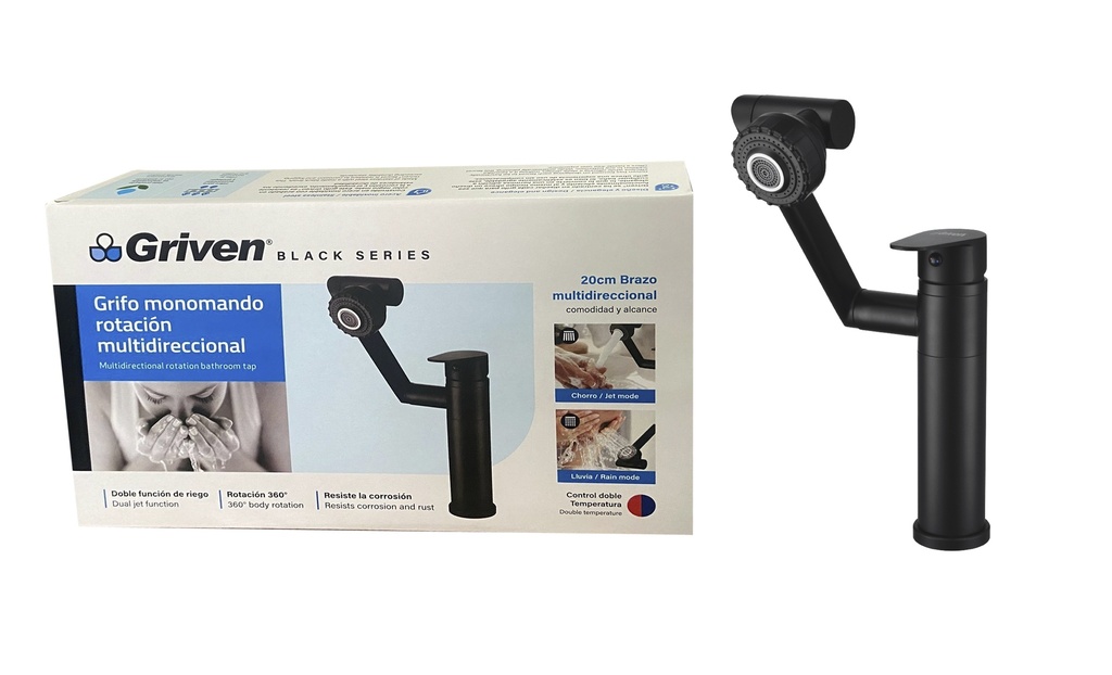 LLAVE MONOMANDO ROTACION 360° BLACK SERIES GRIVEN 5-440