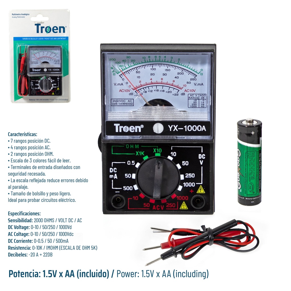 MULTIMETRO ANALOGICO PEQUEÑO TROEN 5-444