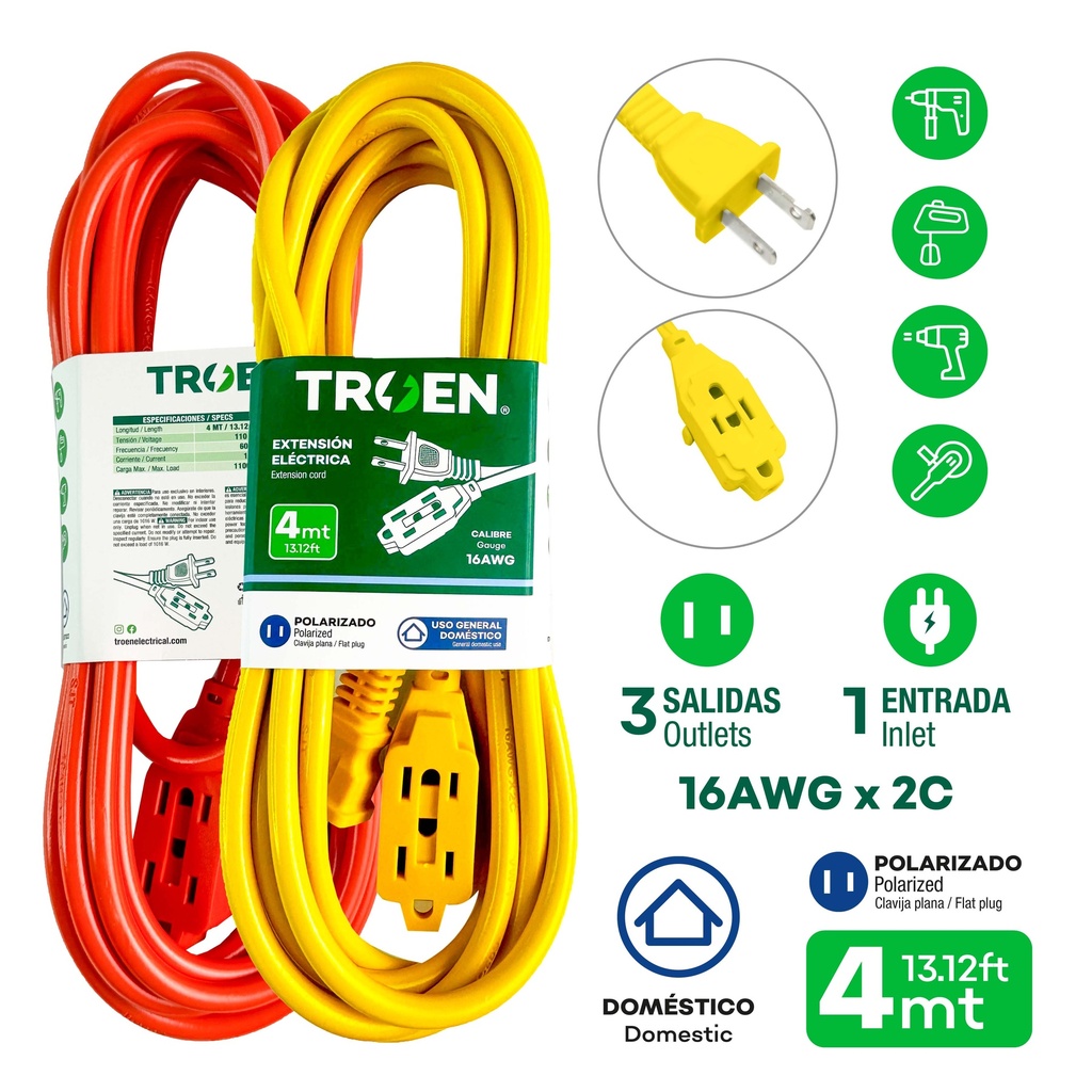 EXTENSION ELECTRICA 2x16 4MTS TROEN 5-452
