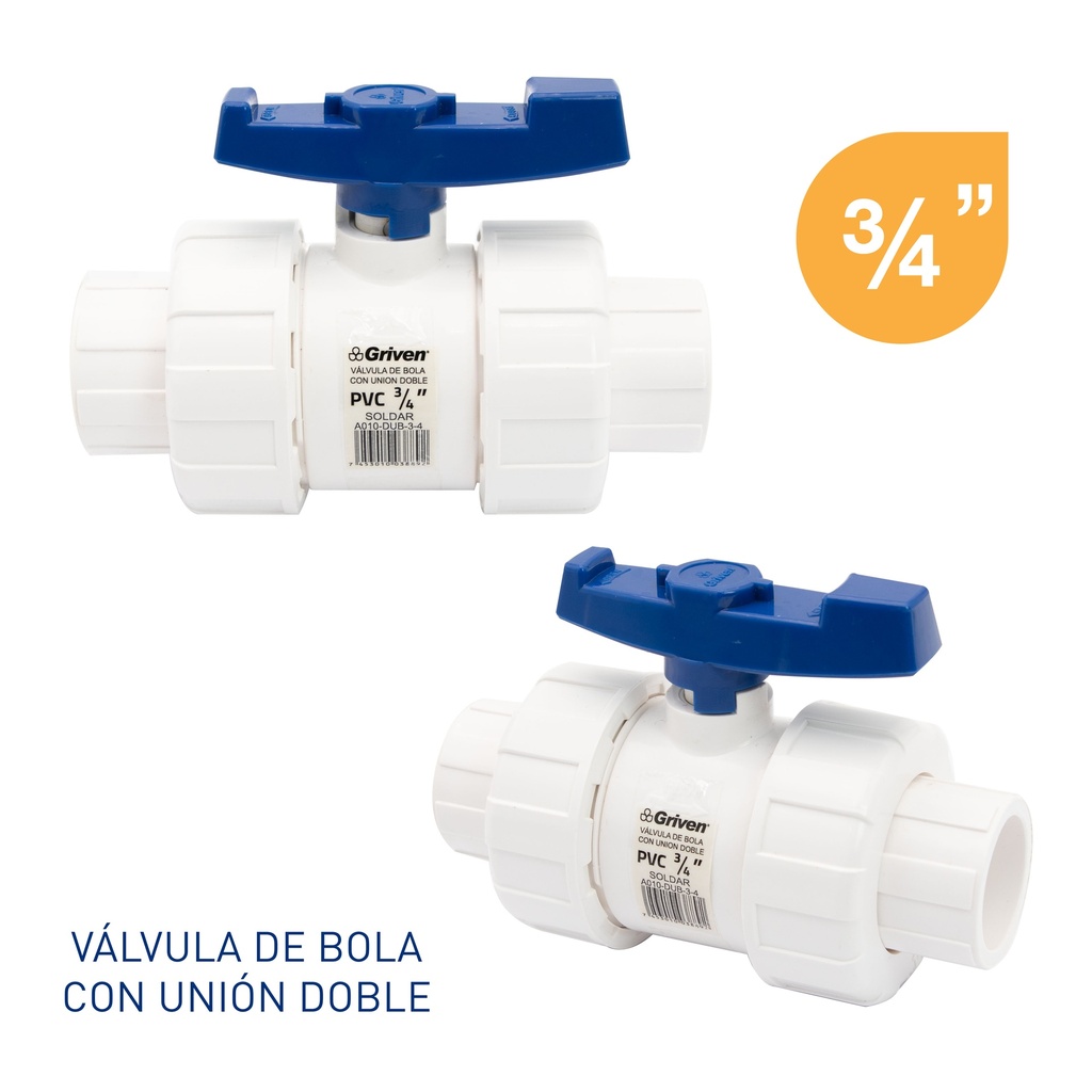 LLAVE DE BOLA C/UNION DOBLE 3/4" SOLDAR GRIVEN 5-466