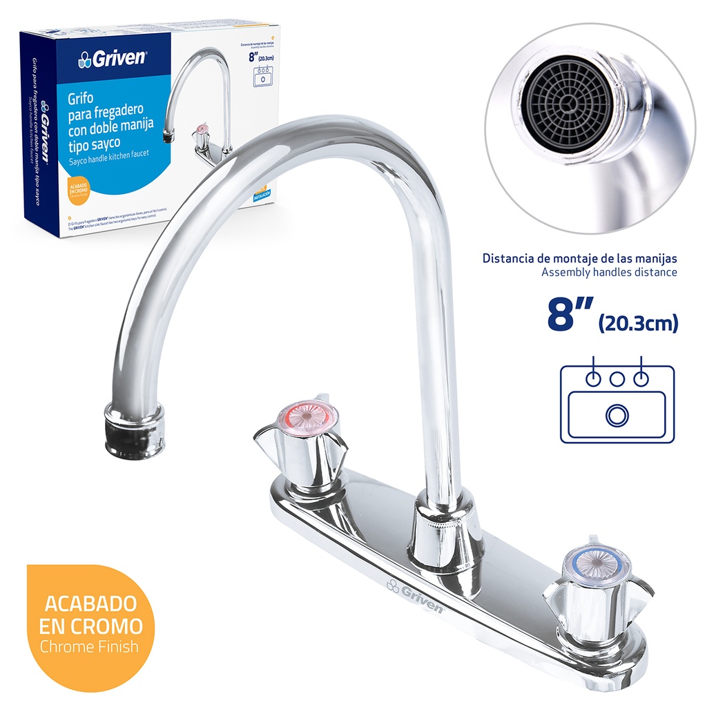 LLAVE FREGADERO DOBLE 8" GRIVEN 5-472