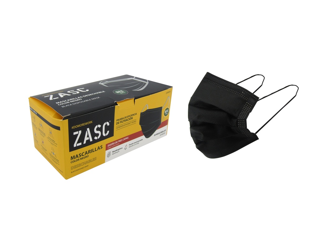 MASCARILLA DESECHABLE NEGRA C/BLANCO ZASC 5-505