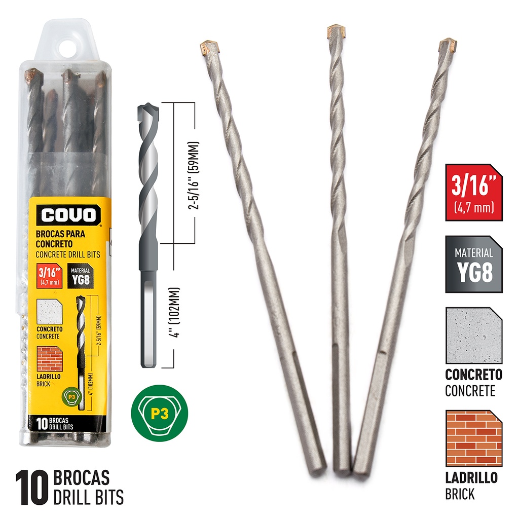 MECHA CONCRETO x 3/16 COVO x 10 UNID 5-551