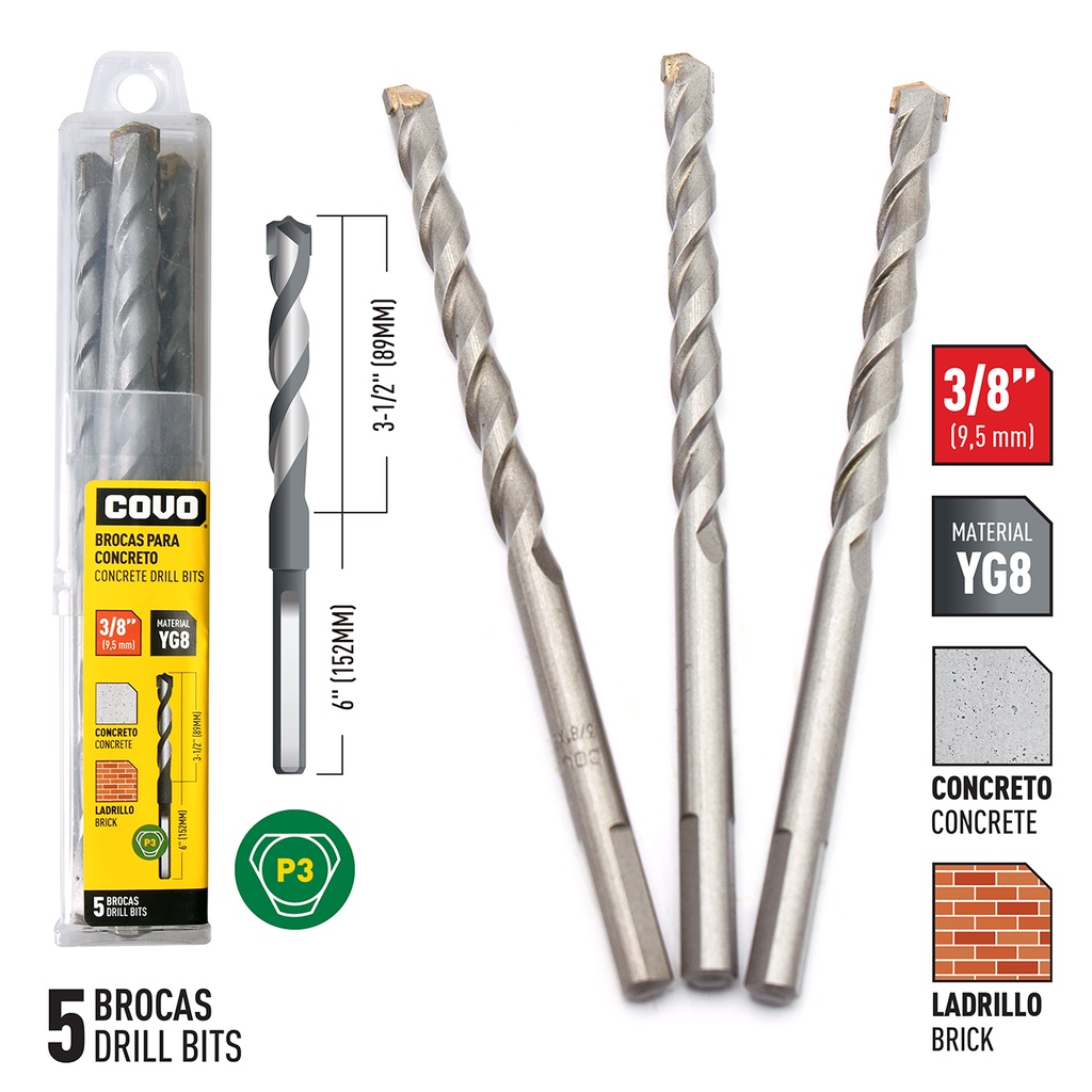 MECHA CONCRETO x 3/8 COVO x 5 UNID 5-552