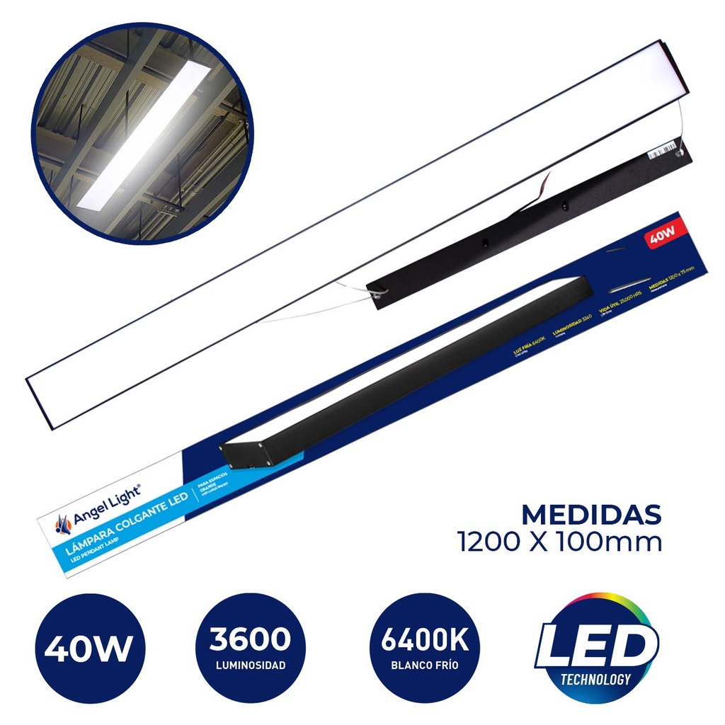 PANEL COLGANTE LED NEGRO 40W 85/265V ANGEL LIGHT 5-600