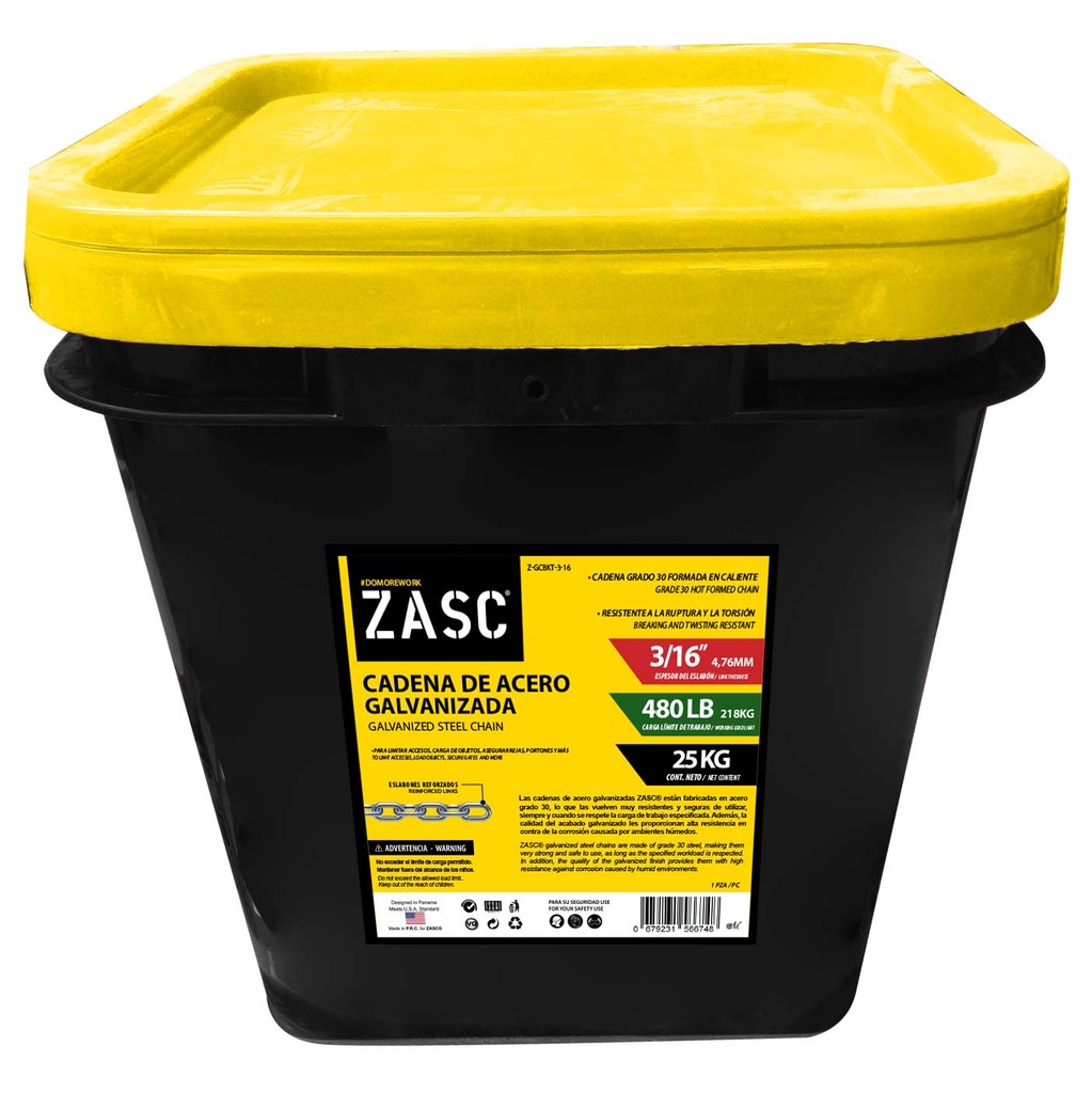 CADENA GALVANIZADA x 3/16 x 25KG ZASC 5-672