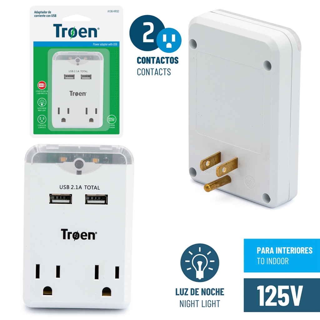 CONVERTIDOR 2 TOMAS + 2 USB TROEN 5-720