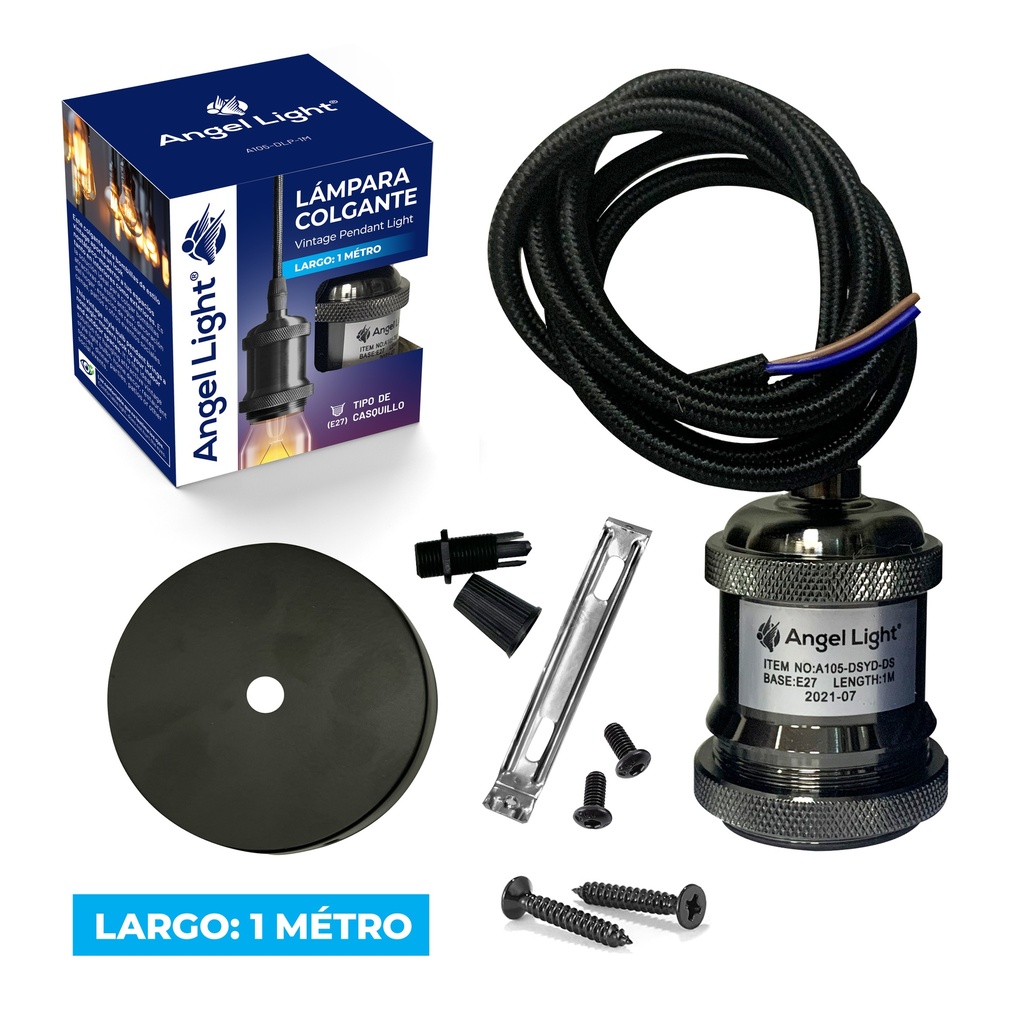 LAMPARA COLGANTE 1MT NEGRO BRILL ANGEL LIGHT 5-739 (DESC)