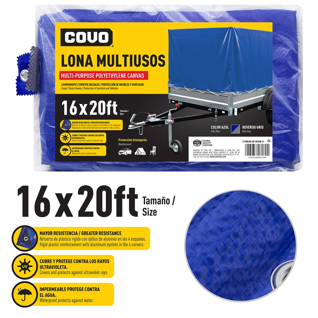 LONA PLASTICA AZUL 16X20FT COVO 5-751