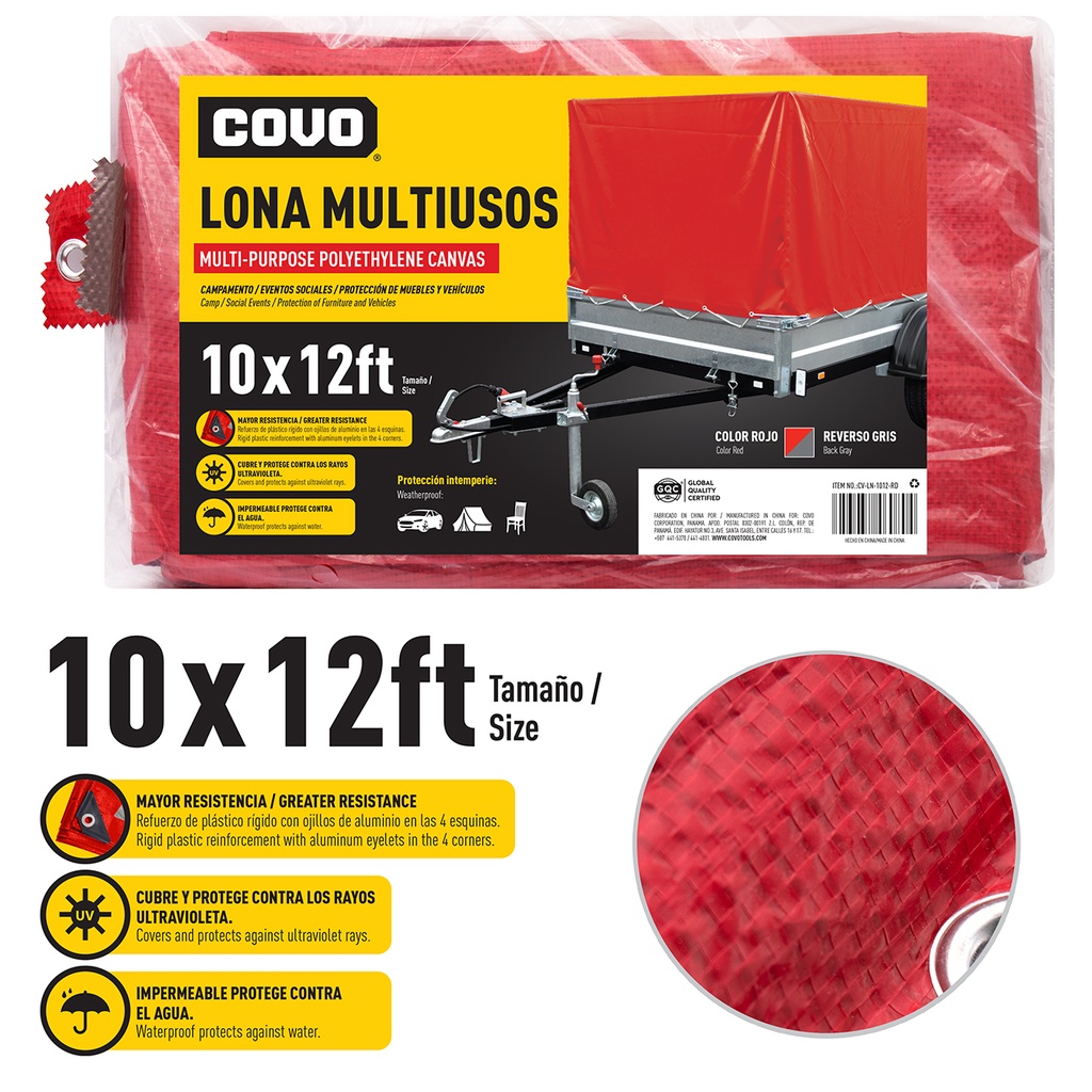 LONA PLASTICA ROJO 10X12FT COVO 5-759