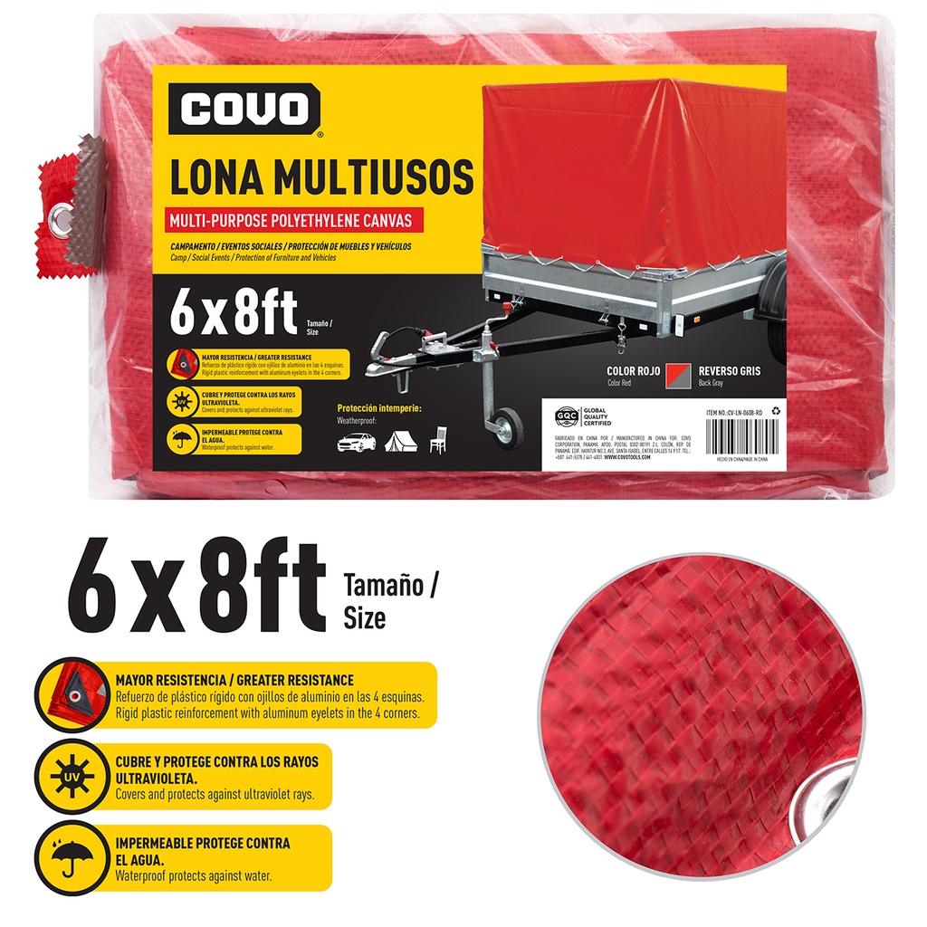 LONA PLASTICA ROJO 6X8FT COVO 5-762