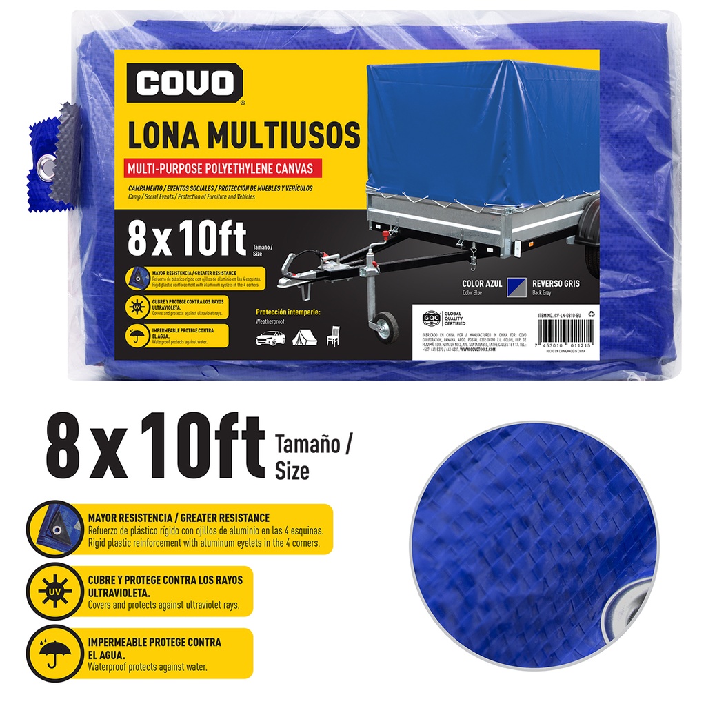 LONA PLASTICA AZUL 8X10FT COVO 5-766