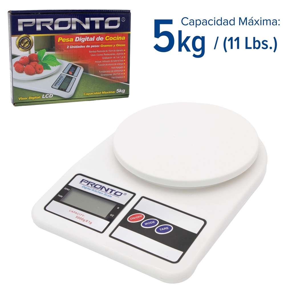 PESO DIGITAL BLANCO COCINA 5KG PRONTO 5-836