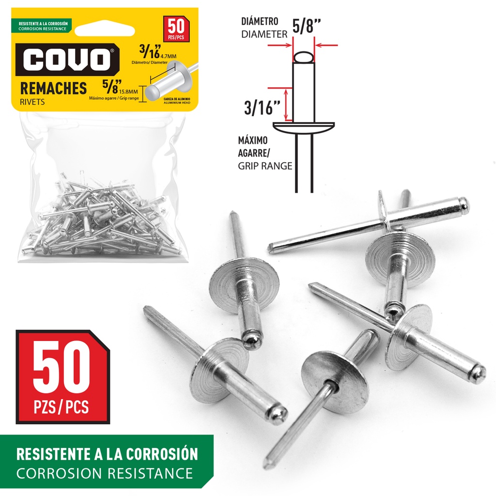 REMACHE ALA ANCHA 3/16" X 5/8" x 50 UNID COVO 5-872