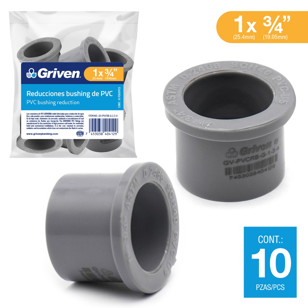 BUJE REDUC AGUA FRIA 1 x 3/4 " GRIS GRIVEN 5-914