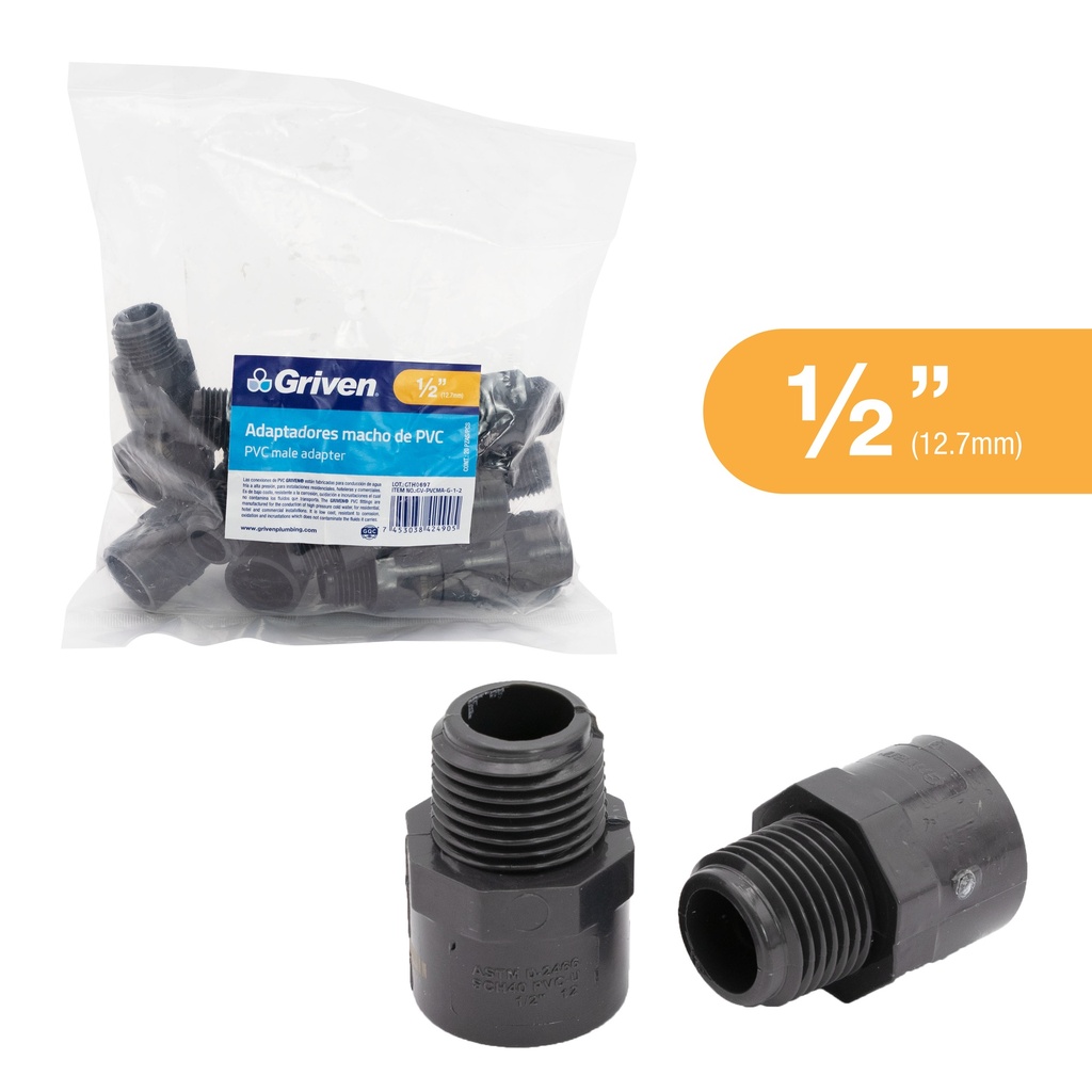 ADAPTADOR MACHO AGUA FRIA x 1/2 GRIS GRIVEN 5-918