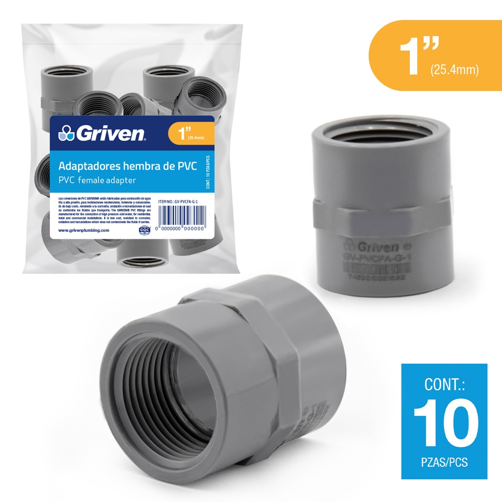 ADAPTADOR HEMBRA AGUA FRIA x 1" GRIS GRIVEN 5-922
