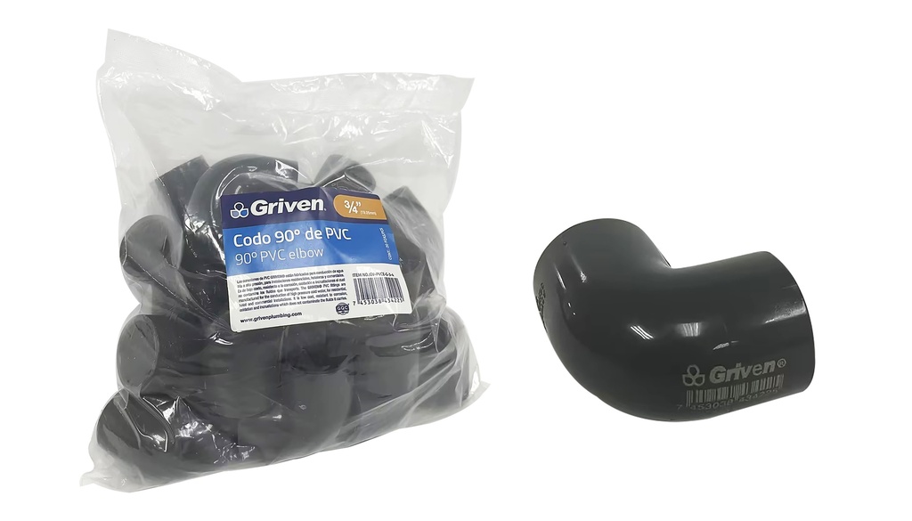 CODO AGUA FRIA 90°x 3/4" GRIS GRIVEN 5-923