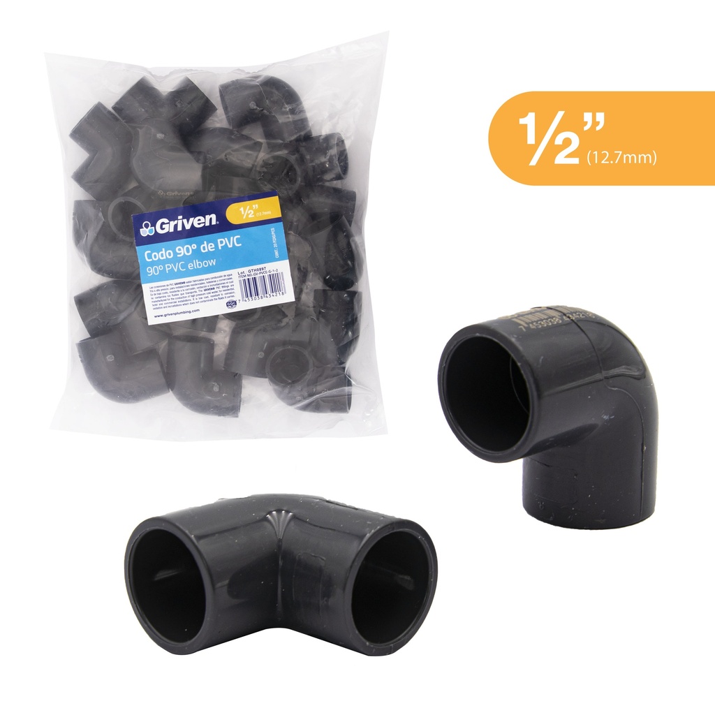 CODO AGUA FRIA 90°x 1/2" GRIS GRIVEN 5-924