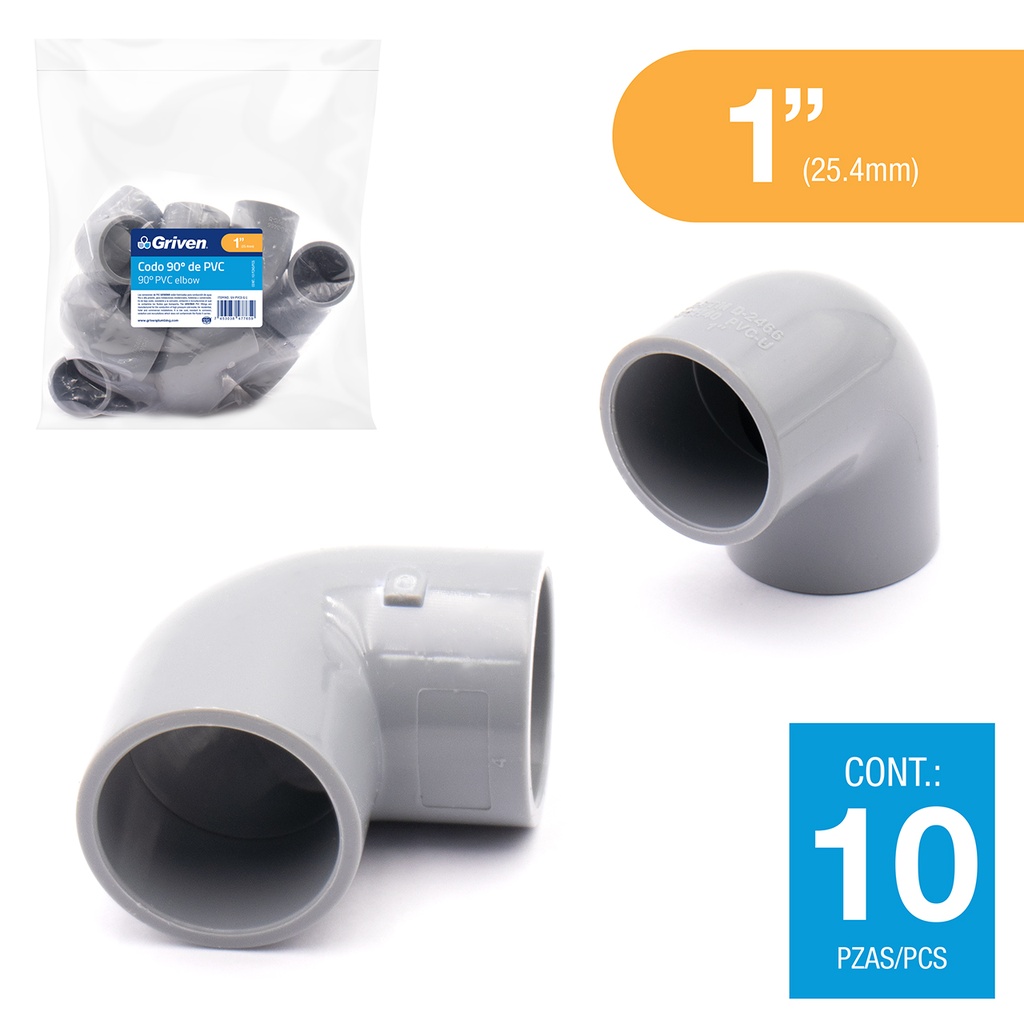 CODO AGUA FRIA 90°x 1" GRIS GRIVEN 5-925