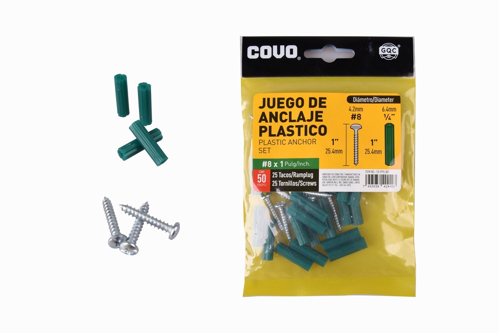 RAMPLUG VERDE 1/4 + TORNILLO 8X1 x 25PCS COVO 5-932