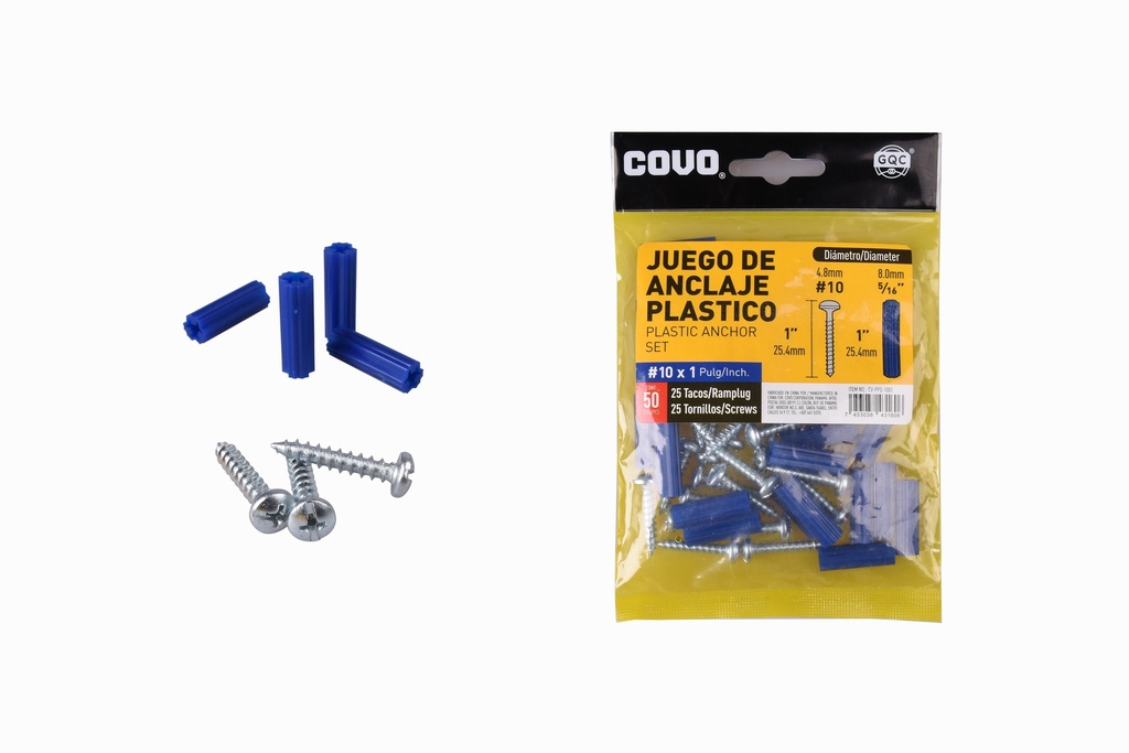 RAMPLUG AZUL 5/16 + TORNILLO 10X1 x 25PCS COVO 5-933