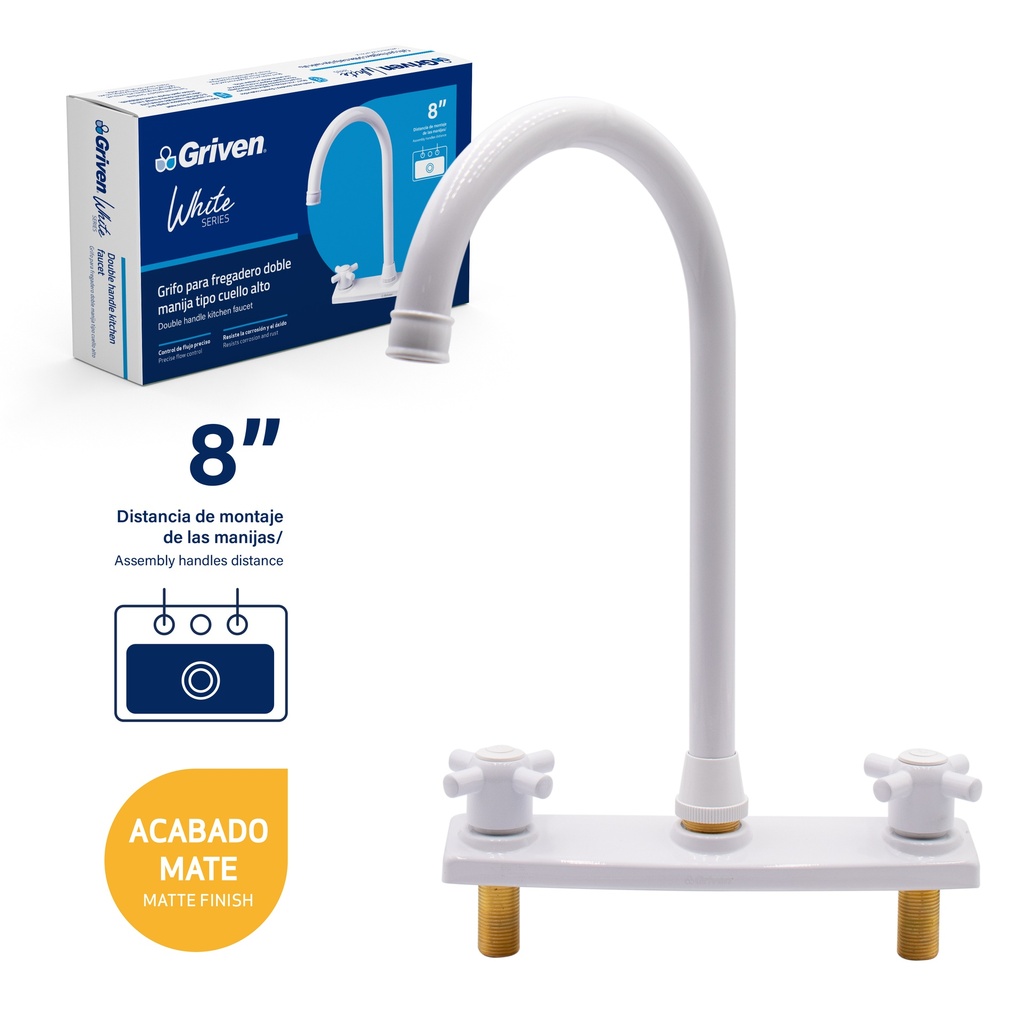 LLAVE FREGADERO DOBLE 8" GRIVEN WHITE 6-002