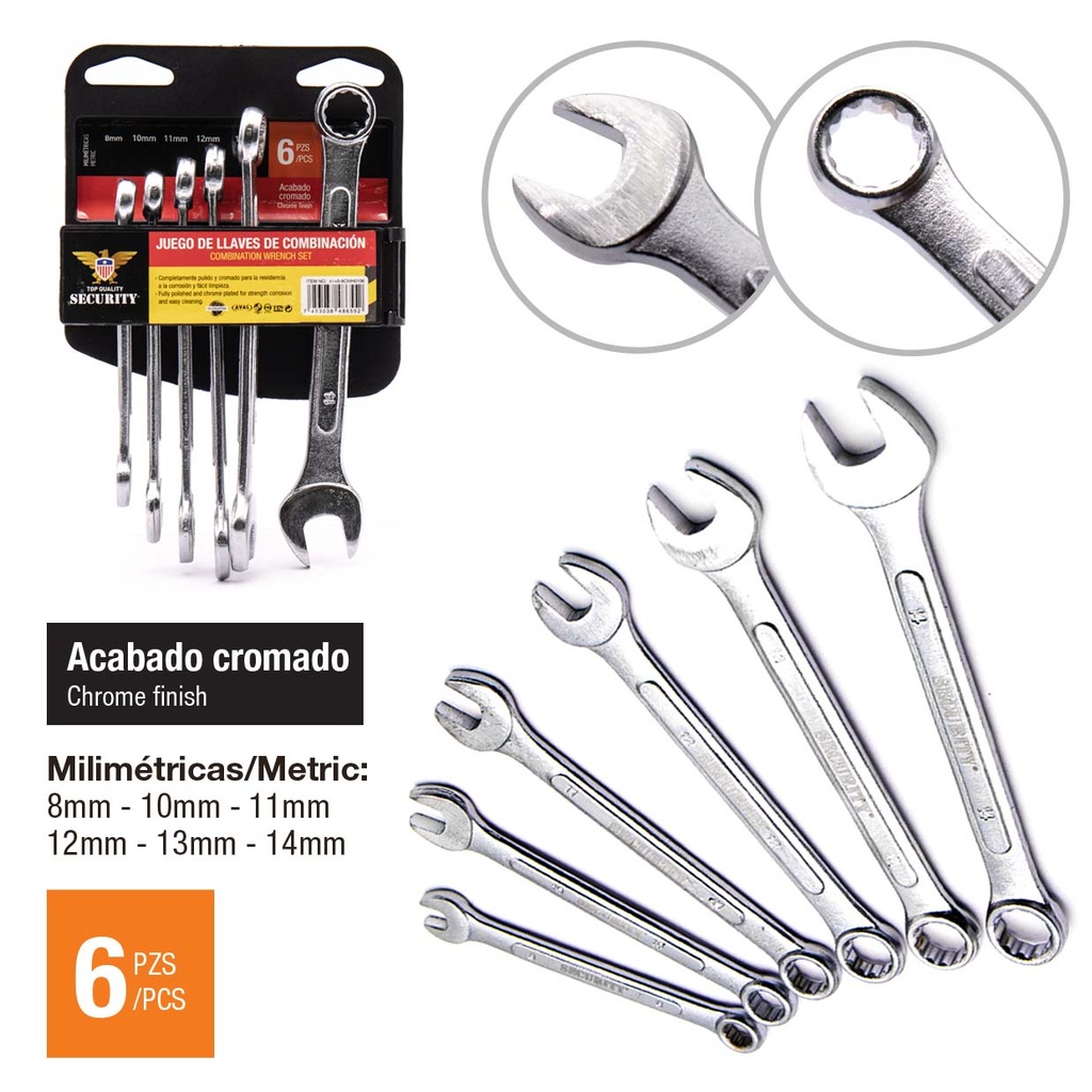 JUEGO DE LLAVES COMBINADAS x 6 UNID SECURITY 6-008