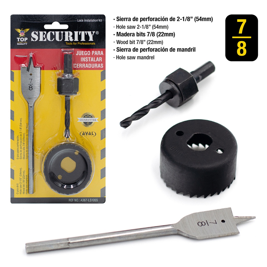 JUEGO P/INSTALAR CERRADURA 3 PCS SECURITY 6-012