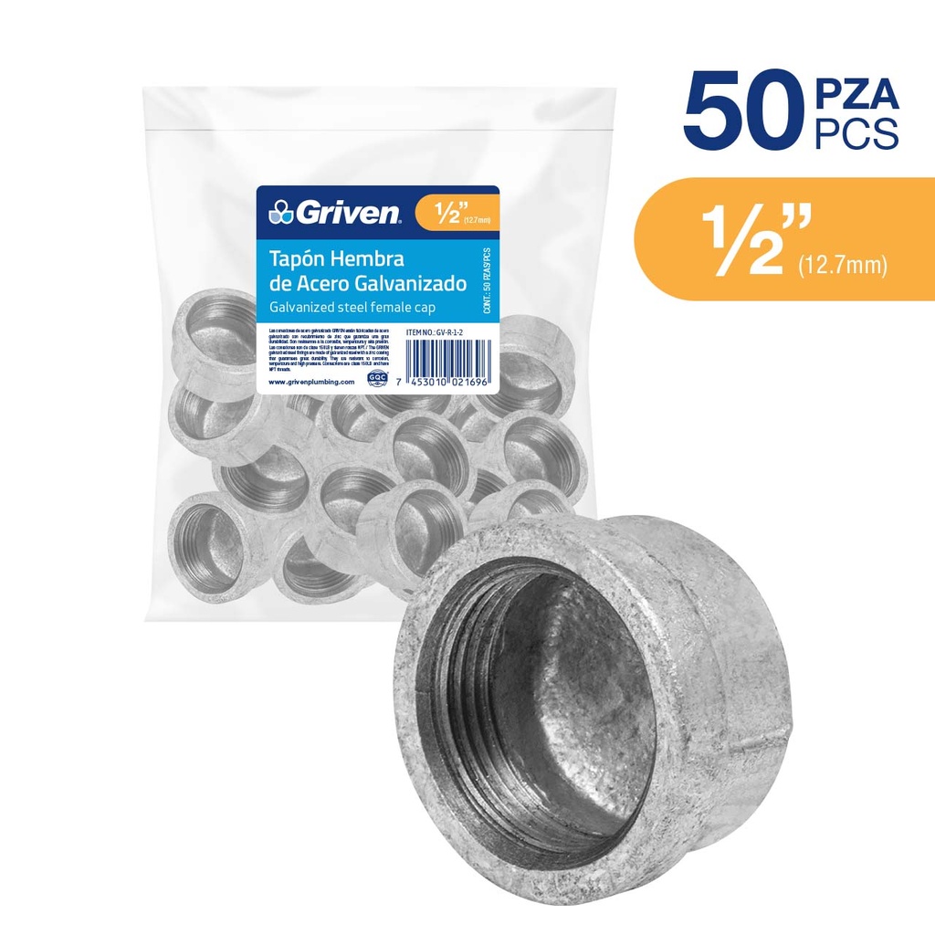 TAPA HEMBRA GALVANIZADA 1/2" GRIVEN 6-097