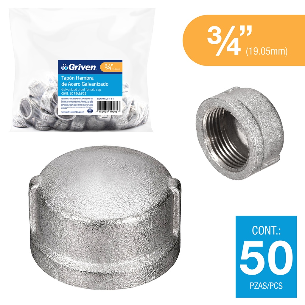 TAPA HEMBRA GALVANIZADA 3/4" GRIVEN 6-098