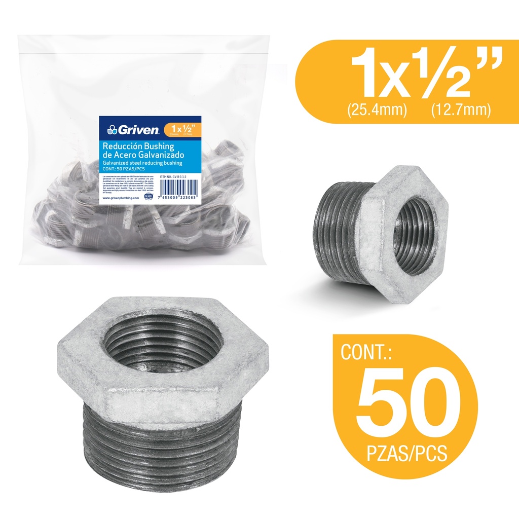 BUSHING GALVANIZADO 1" A 1/2" GRIVEN 6-100