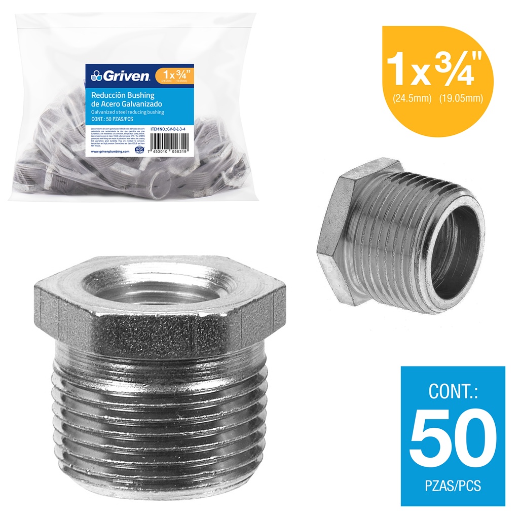 BUSHING GALVANIZADO 1" A 3/4" GRIVEN 6-101