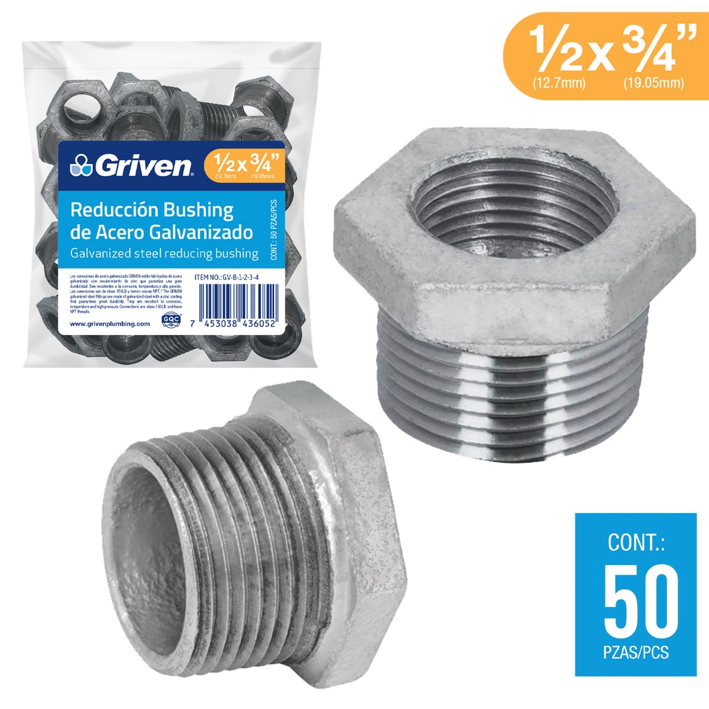 BUSHING GALVANIZADO 1/2" A 3/4" GRIVEN 6-110