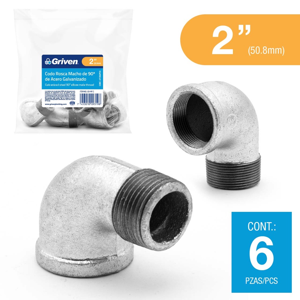 CODO CACHIMBO GALVANIZADO 2" x 90 GRIVEN 6-119