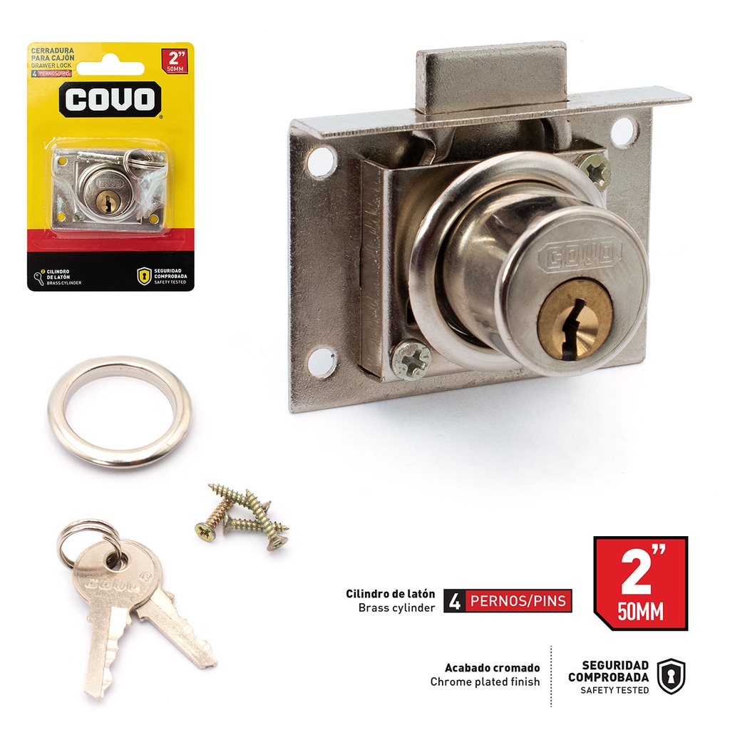 CERRADURA PARA MUEBLE 2" NIQUELADA COVO 6-127