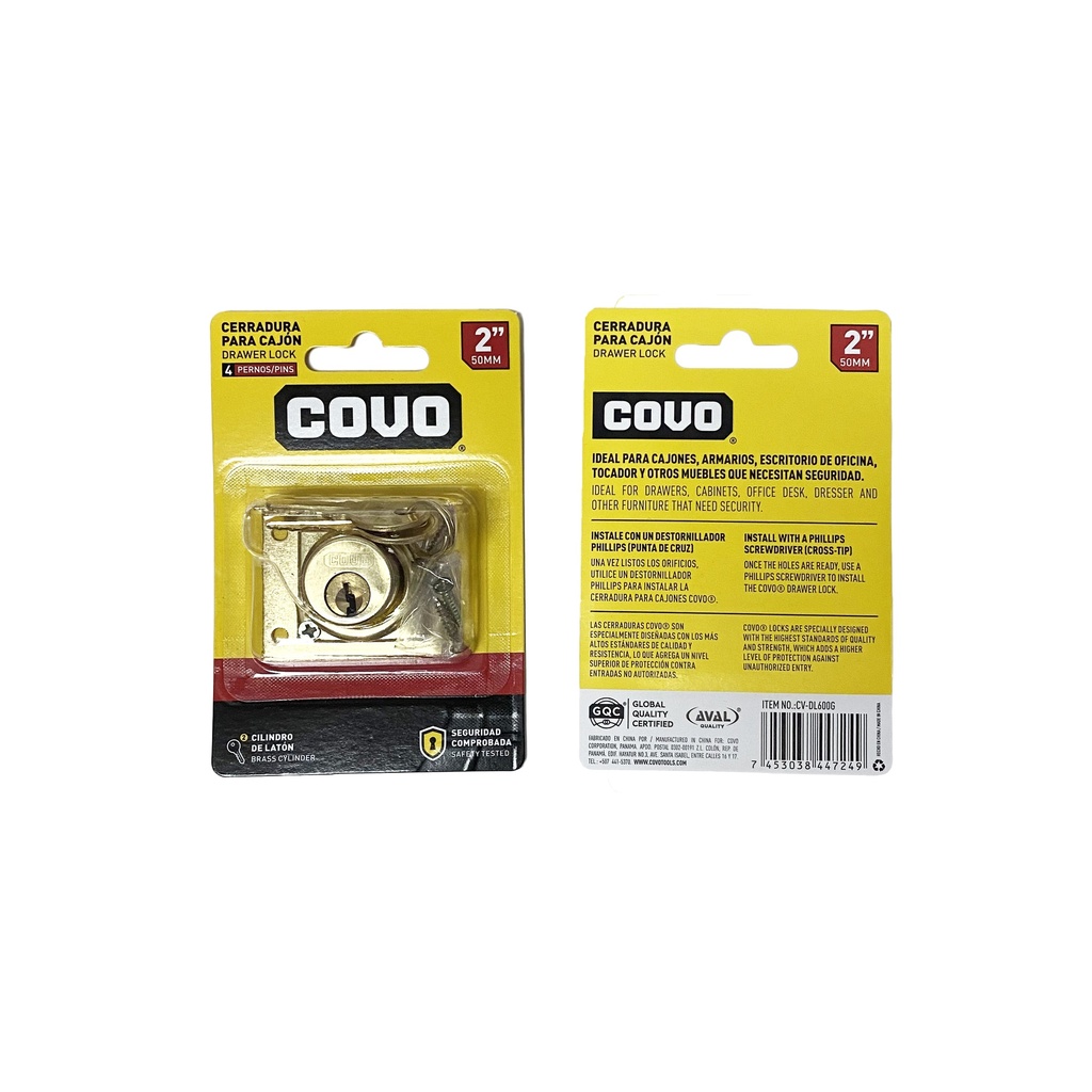 CERRADURA PARA MUEBLE 2" DORADA COVO 6-128