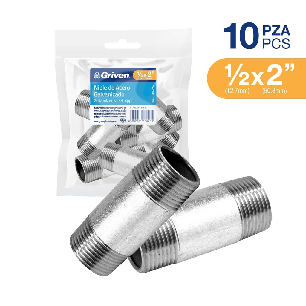 NIPLE GALVANIZADO 1/2 x 2" GRIVEN 6-150