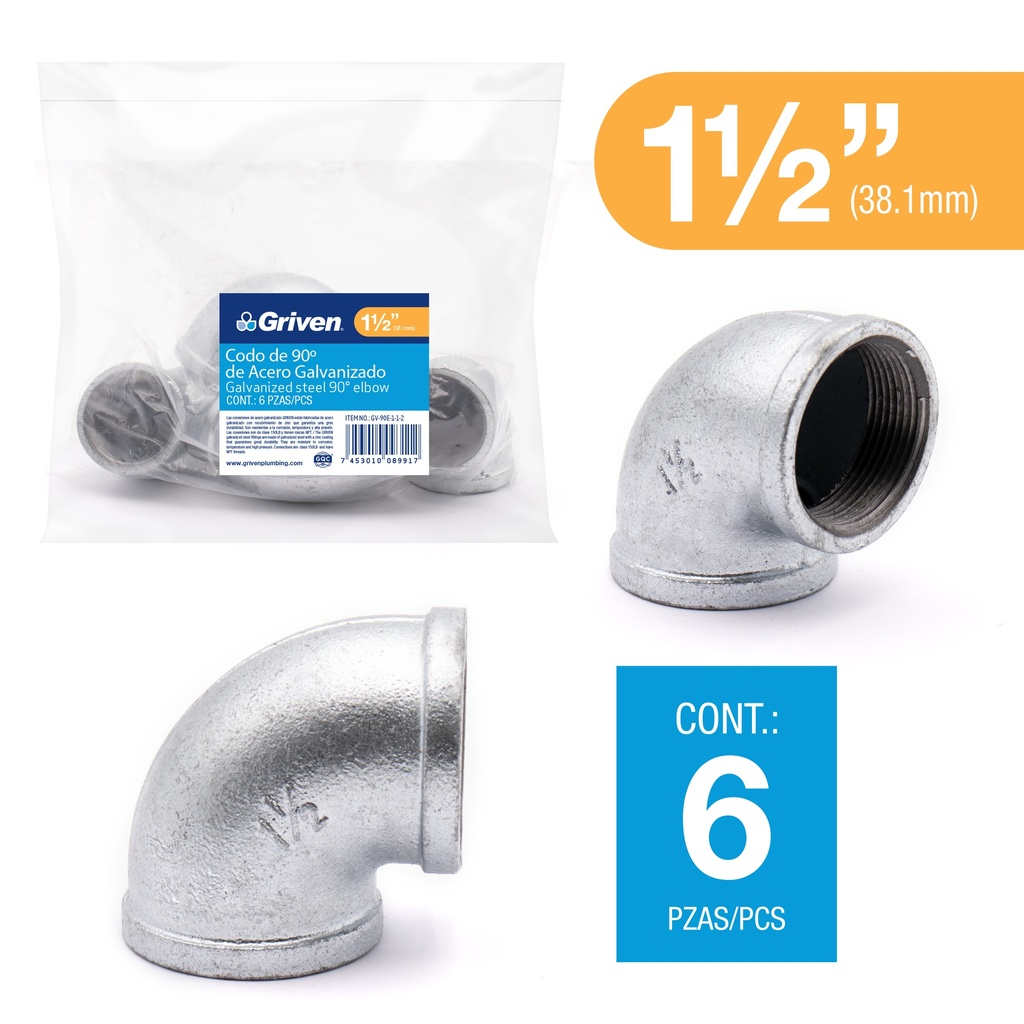 CODO GALVANIZADO 1 1/2" x 90° GRIVEN 6-168