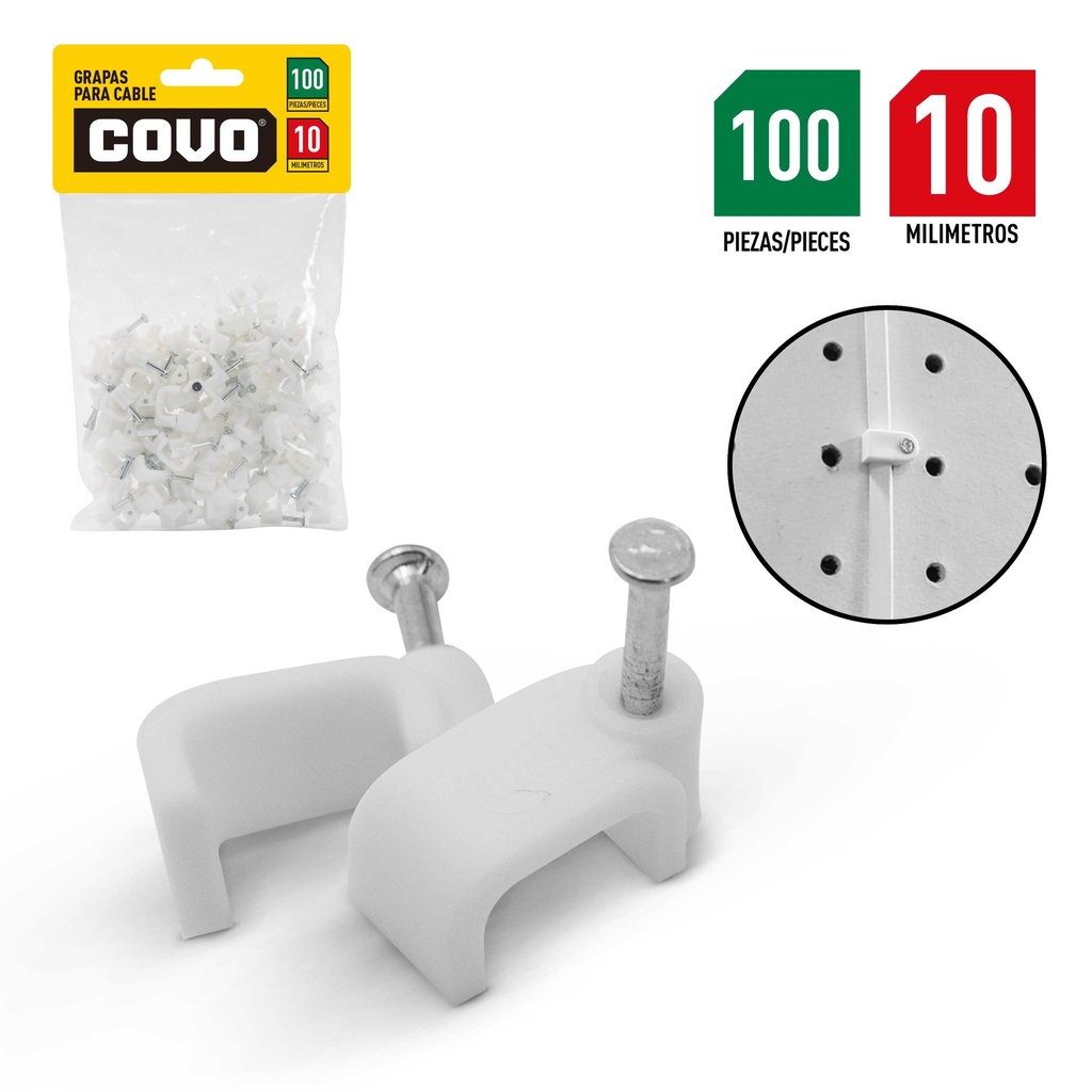 GRAPA CUADRADA P/CABLE 10MM x 100 UNID COVO 6-169
