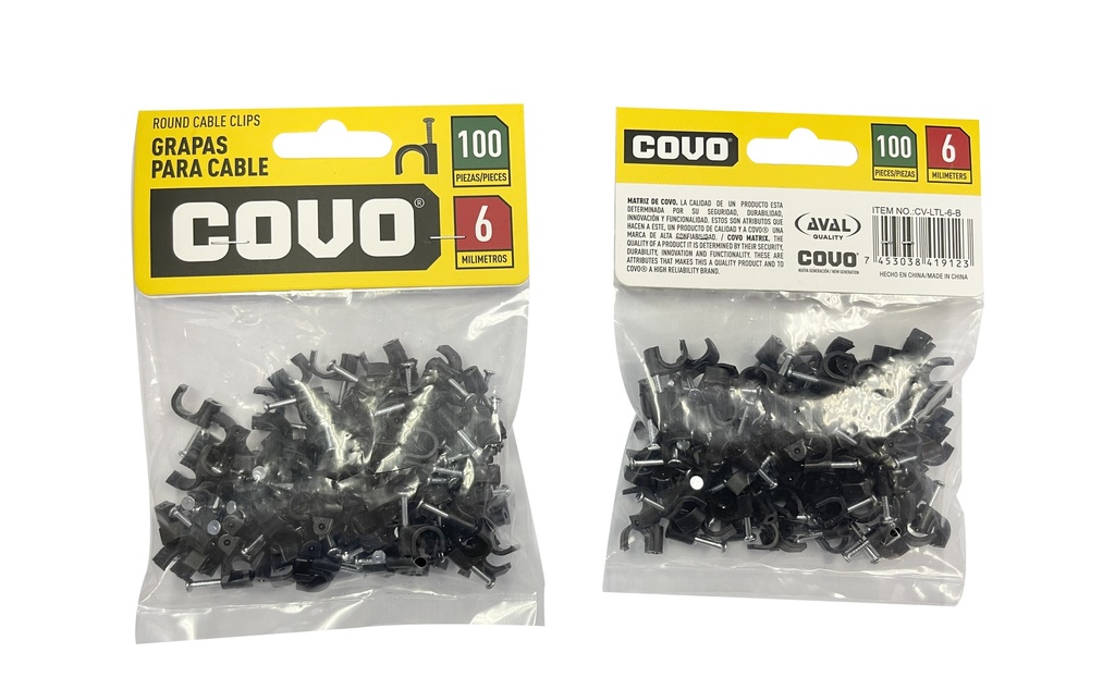 GRAPA RED NEGRA P/CABLE 6MM x 100 UNID COVO 6-173