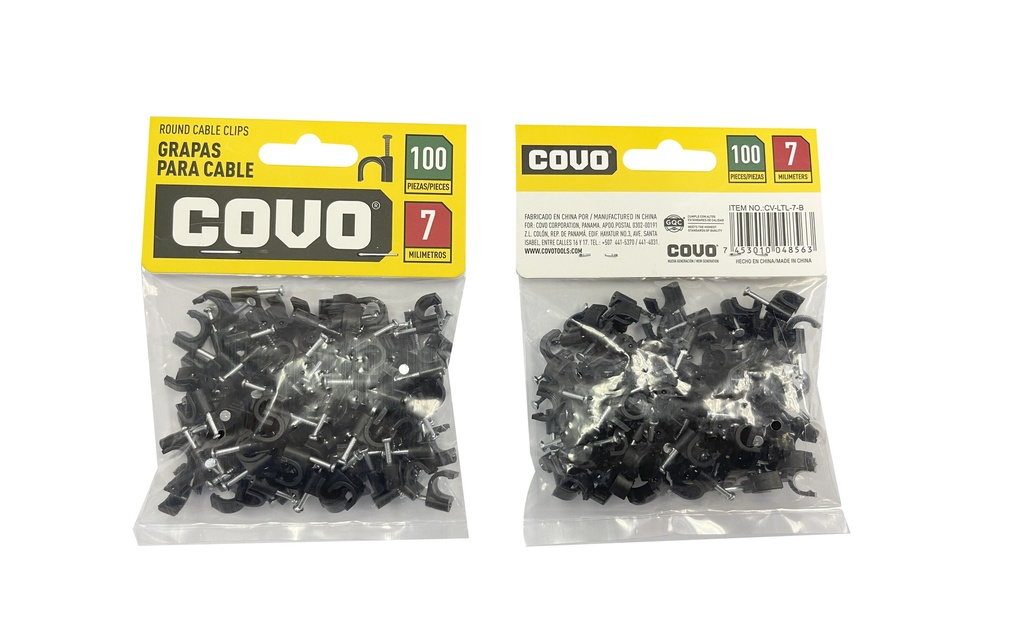 GRAPA RED NEGRA P/CABLE 7MM x 100 UNID COVO 6-174