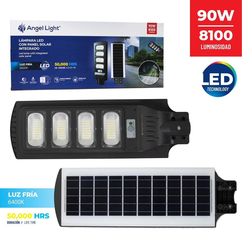 LAMPARA EXT LED 90W C/PANEL SOLAR ANGEL LIGHT 6-187