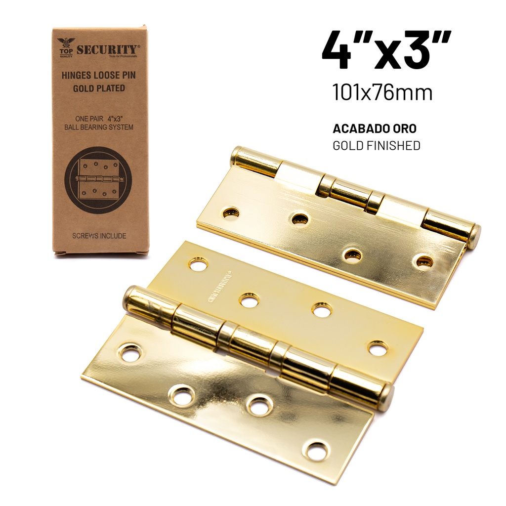 BISAGRA P/PUERTA MADERA 4" x 3" DORADA PAR SECURITY 6-203