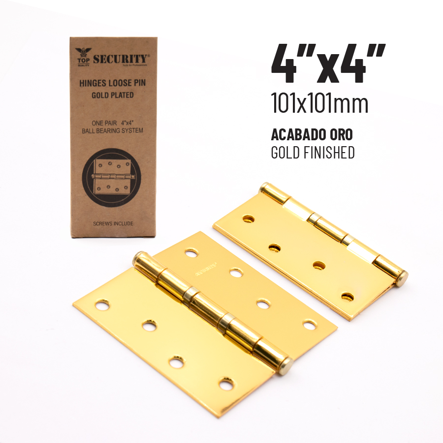 BISAGRA P/PUERTA MADERA 4" x 4" DORADA PAR SECURITY 6-204
