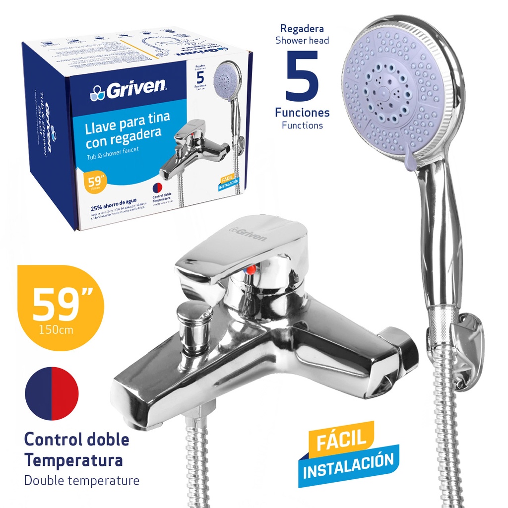 LLAVE MONOMANDO P/BAÑERA 59" C/REGADERA GRIVEN 6-206