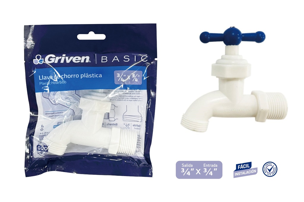 LLAVE CHORRO 3/4" PVC BLANCA GRIVEN 6-210